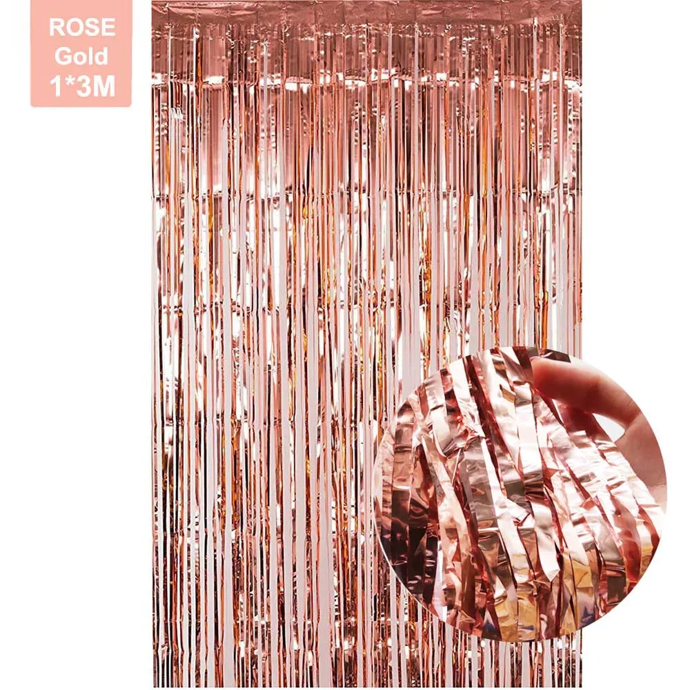 2 шт. 1X3 м розовое золото металлическая мишура полоса фольги шторы фото стенд реквизит День рождения девичник ребенок душ вечерние украшения - Цвет: rose gold