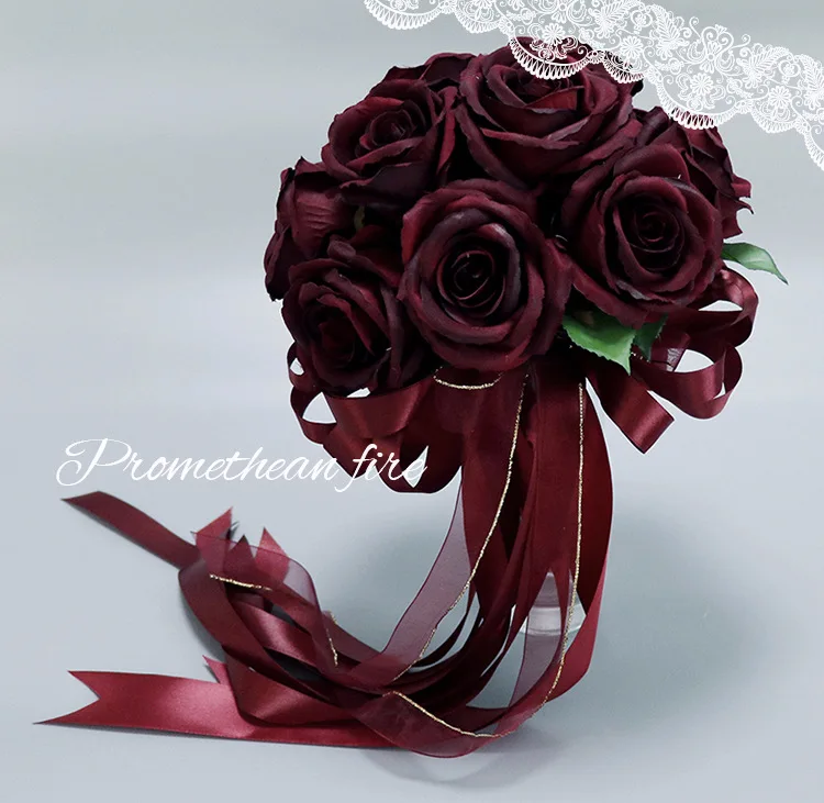 wedding bouquets artificial flower maroon color bridesmaid bridal
