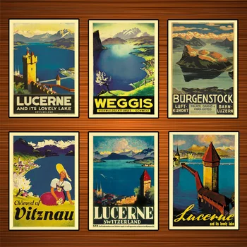 

Switzerland Lucerne Tourism Posters Weggis Classic Wall Sticker Canvas Paintings Decorative Vintage Poster Home Bar Decor Gift