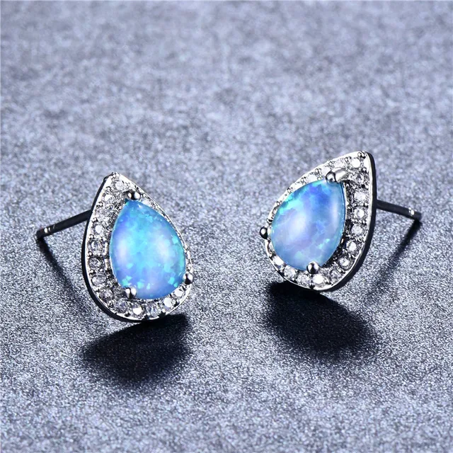 Bamos Fashion Cute Blue Fire Opal Stud Earrings 925 Sterling Silver Bamos Fashion Cute Blue Fire Opal Stud Earrings 925 Sterling Silver Filled Vintage Waterdrop Wedding For Women Jewelry