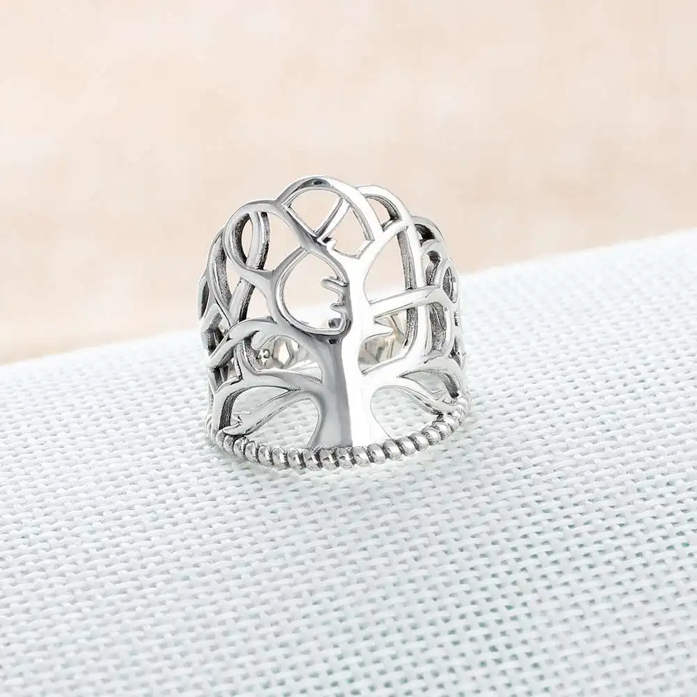Solid 925 Sterling Silver Female Rings With Tree Design Vintage Style Silver Rings Jewelry GIft to Friends (JewelOra RI102788)