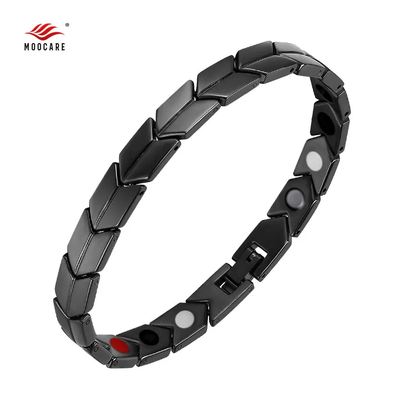 

Moocare Stainless Steel Handcuff Bracelet Black Plated 4 in 1 Health Magnetic Negative Ion Germanium FIR Unisex Bracelet