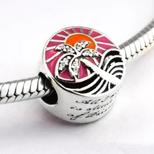 Подходит для бусины Pandora Браслеты Тропический Закат Амулеты с смешанной эмалью и CZ стерлингового серебра 925-ювелирные изделия