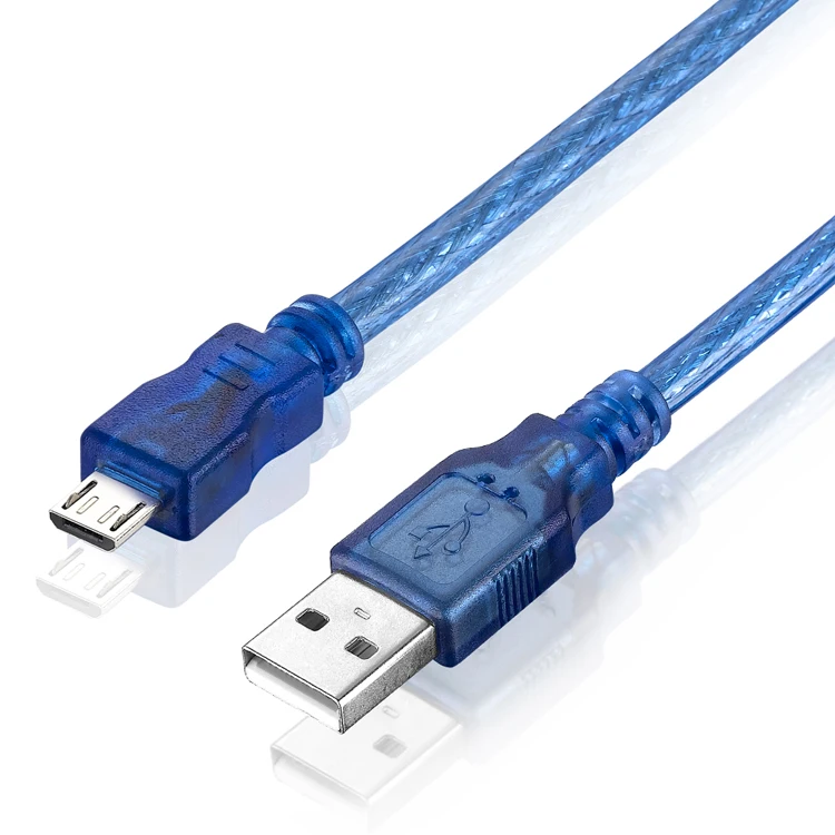 Bochara Micro USB 2,0 кабель для передачи данных USB-A к Mirco-B двойное экранирование(фольга+ Плетеный) Прозрачный синий 1,5 м 1,8 м 3 м 5 м