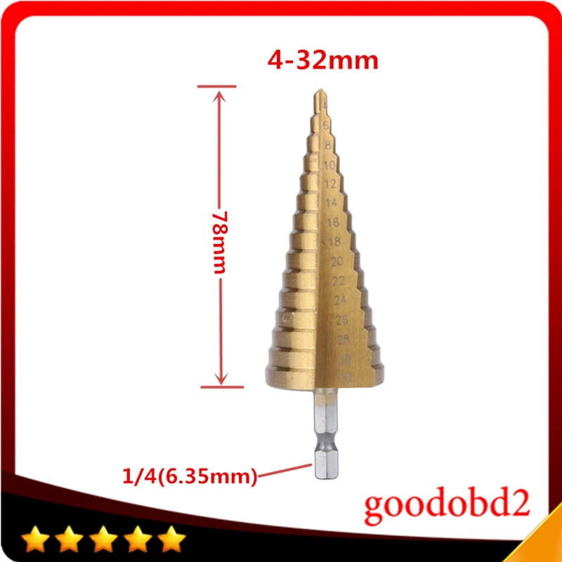 

Newest Sheet Metal Hex Titanium Step Core Drill Bit Hole Cutter 4-32MM HSS 4241