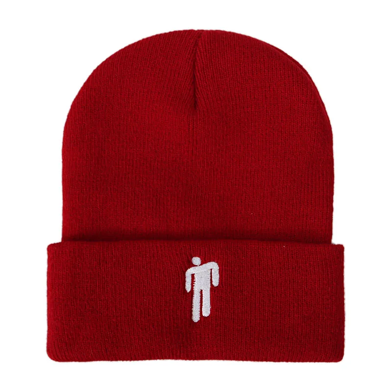 Wine Red White Logo Billie Eilish Beanies, зимние шапки для женщин, для маленького человека, вязаные шапки с вышивкой, Мужская Осенняя шапка, женская шапка в стиле хип-хоп, шапочка - Цвет: Wine Red White Logo
