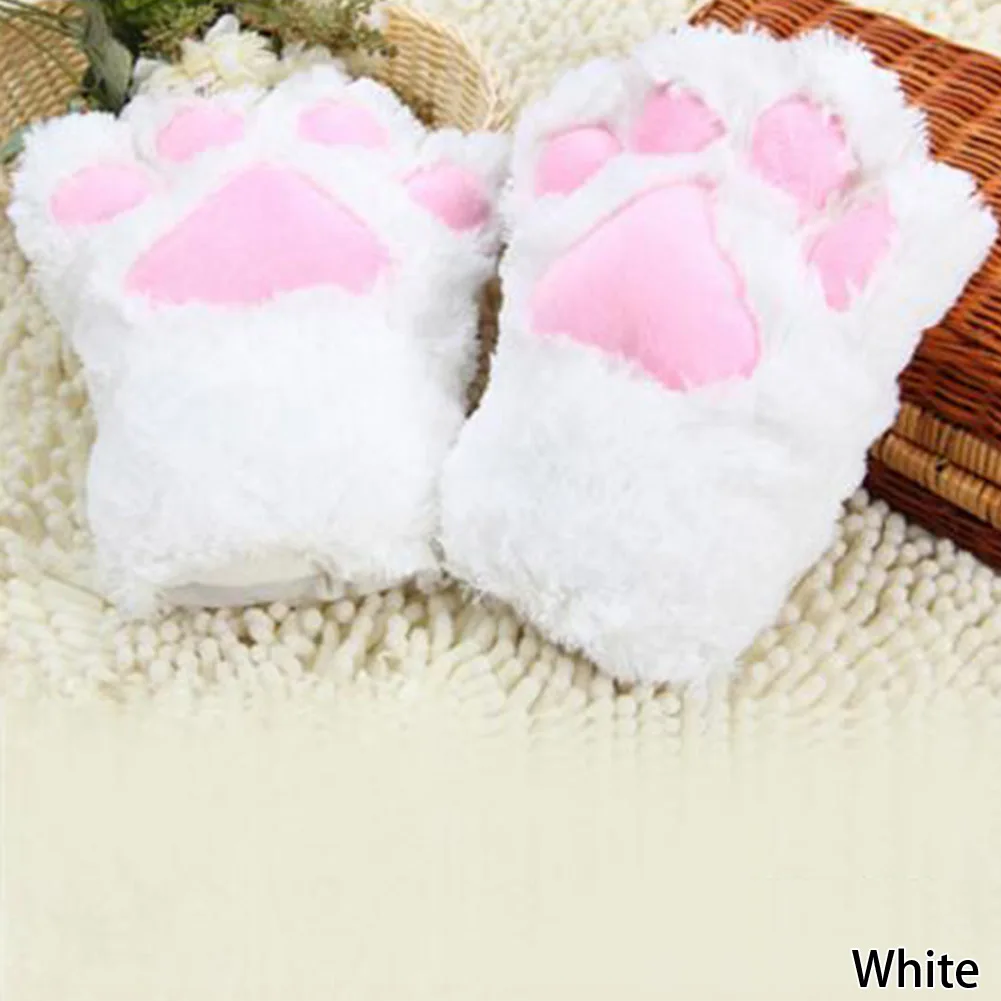 

Cool Fluffy Bear Cat Plush Paw Claw Glove Novelty Halloween Soft Toweling Half Covered Women's Gloves Mittens