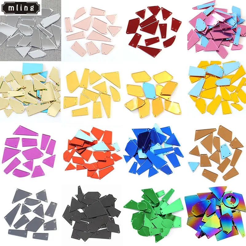 

mling Mixed Size 50 Pieces Multicolor Acrylic Mirror Sew on Rhinestones Irregular Acrylic Mirror Sew on Rhinestones Glass