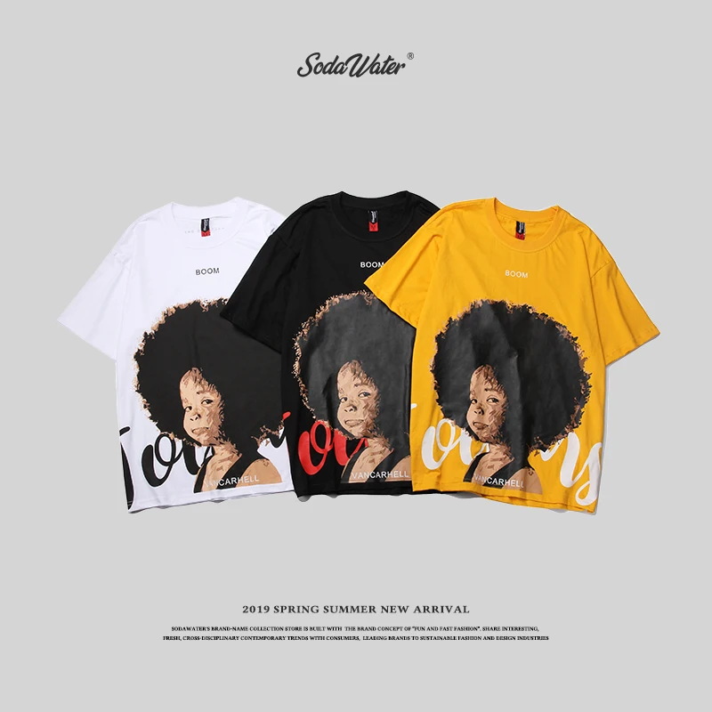 

SODAWATER Streetwear Character Printting T-shirt Hip Hop 100% Cotton Short Sleeved Casual Couple Funny Mens T Shirt 94215SE