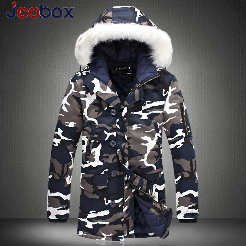JOOBOX 2018 New fashion men's thickening warm long camouflage Military parkas clothes coat /men's slim hooded long parkas coat