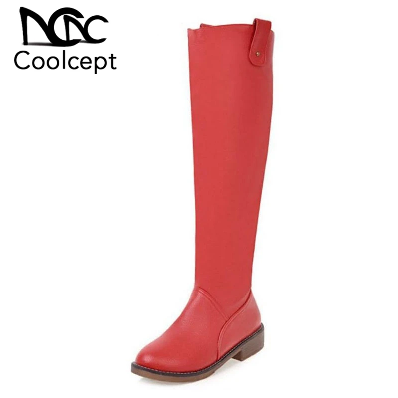 CoolCept/размеры 34-43 Женские сапоги до колена на плоской подошве Высокие меху зимние