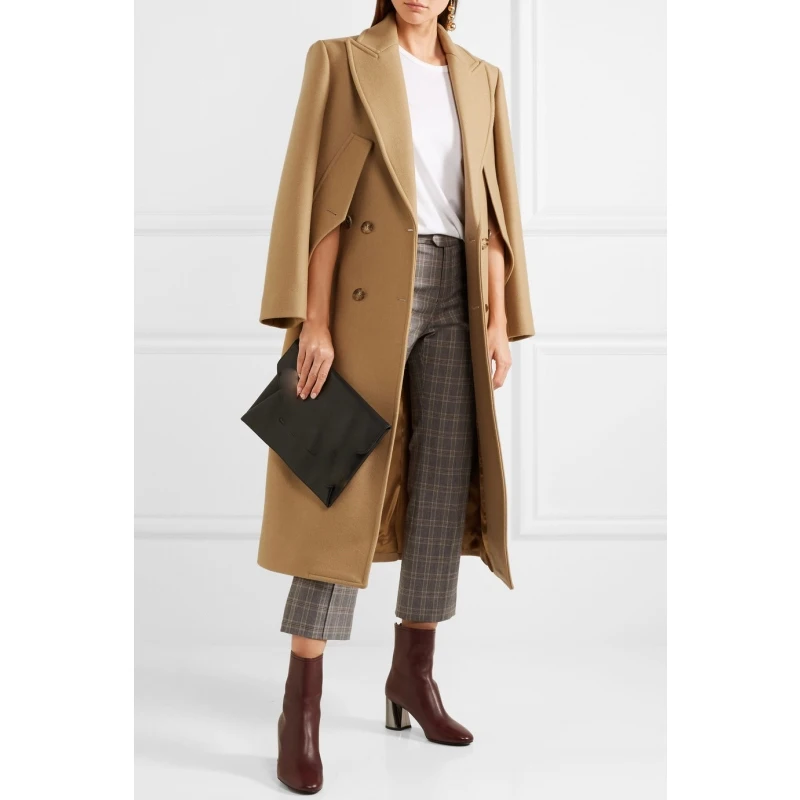 

UK Brand New Fashion 2019 Women Fall / Winter Overcoat Camel Simple Wool Collared Maxi Long Coat Slim Casacos femininos