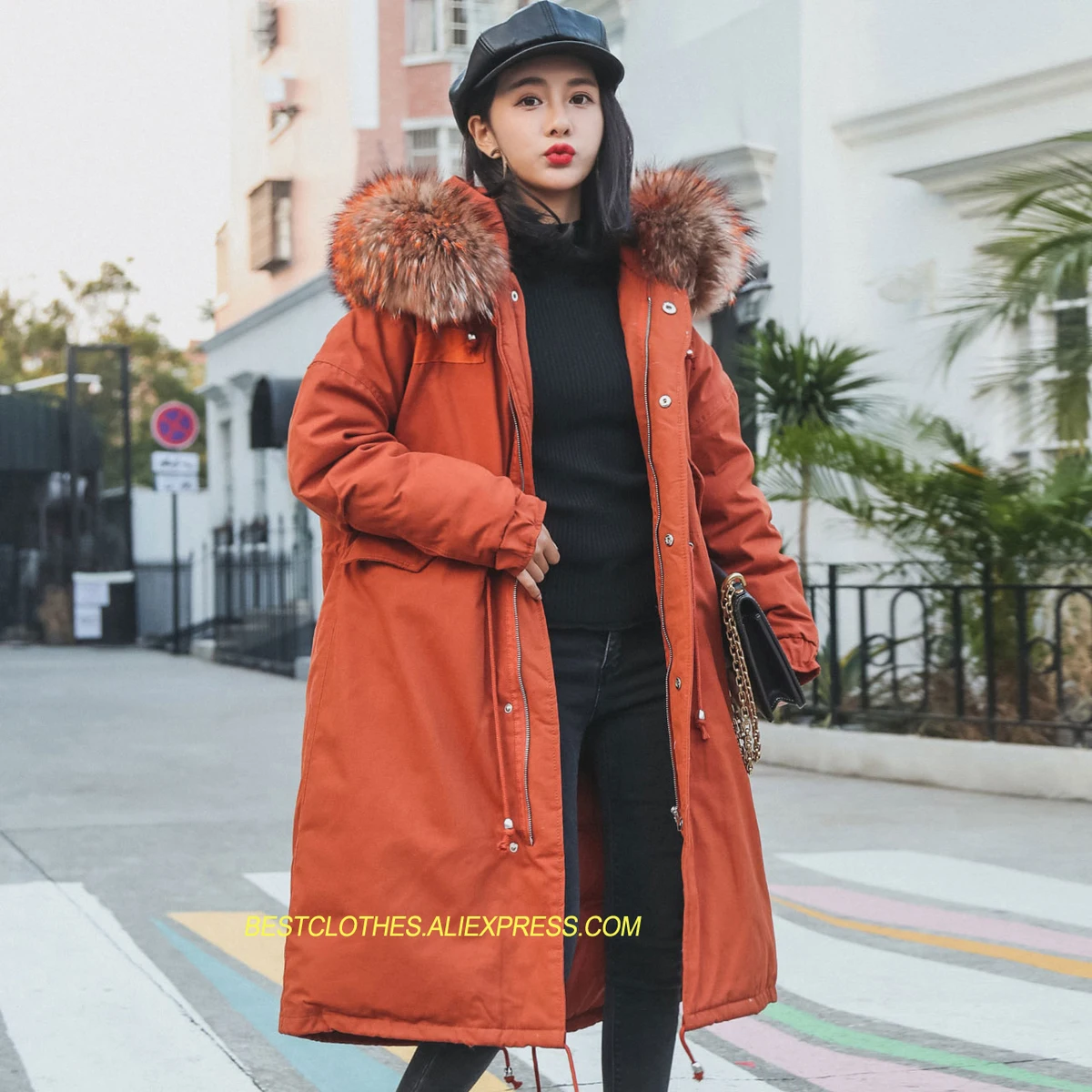 Manteau brown Neige Russe Vers D'hiver Parkas Vêtements Outwear Blanc Femmes Chaud Canard Femelle Réel Luxe Col white Le Long Duvet Épais Veste Bas De Fourrure Black SXqSYc
