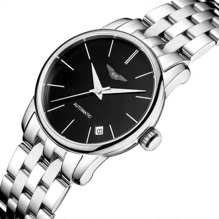 GUANQIN часы женские автоматические механические часы японский механизм Miyota 8200 Hardlex из нержавеющей стали с календарем водонепроницаемые женские часы - Цвет: Black Silver