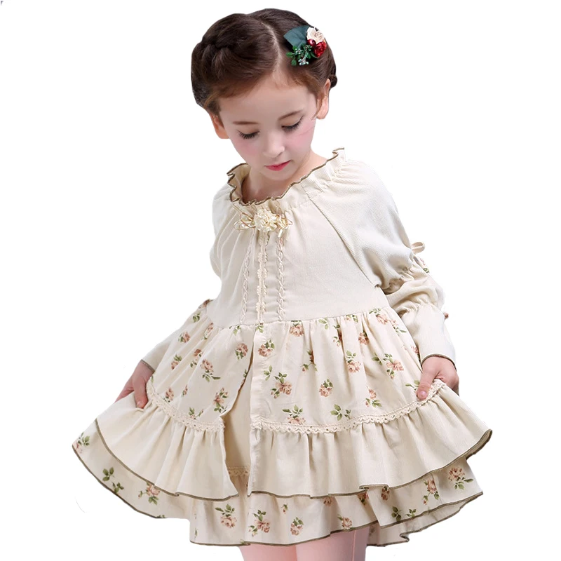 Autumn a line Girls dress kid Cotton princess Robe children Retro