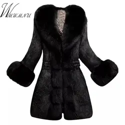 Для женщин элегантные поддельные лиса пальто уличная одежда мода повседневное три четверти рукав осень зима верхняя куртка плюс разме
