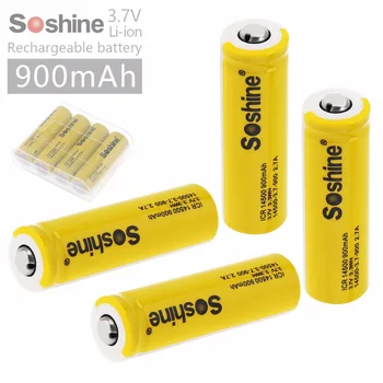 

Soshine 4pcs 3.7V ICR 14500 900mAh Li-ion Rechargeable Battery with Safety Relief Valve + Portable Battery Box for Flashlights