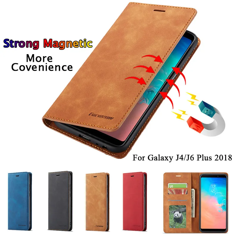 Роскошный кожаный чехол для Samsung Galaxy J6 Plus A7 A8 2018 Магнитный кошелек откидной