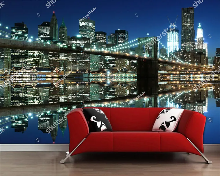На заказ 3D фрески мост Манхэттен и Манхэттен skyline ночью Нью Йорк гостиная диван ТВ стены спальни обои