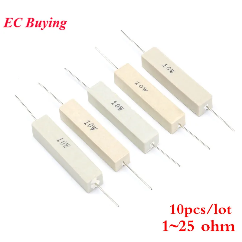 

10pcs 10W Cement Resistance Resistor 1 - 25R 5% 1 2 5 8 10 15 20 25 ohm Resistors 1R 2R 5R 8R 10R 15R 20R 25R