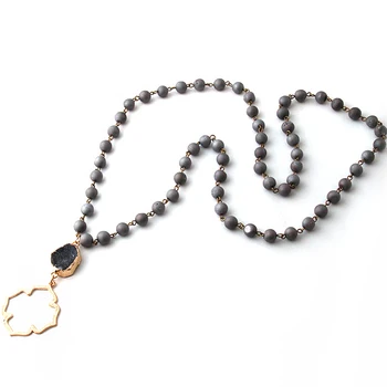 

Free Shipping Natural Smile beads Druzy Flower of Life Pendant Punk Necklaces For Women Lariat Necklace