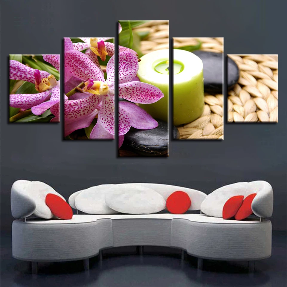 Canvas-Painting-Home-Decor-HD-Prints-Pictures-5-Pieces-Orchid-Flower-And-SPA-Stones-Poster-Modular (1)