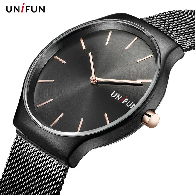 

UNIFUN New Men Women Brand Business Male Relogio Masculino Analog Sports Fashion Casual Quartz Simple Style Steel Strap Watches