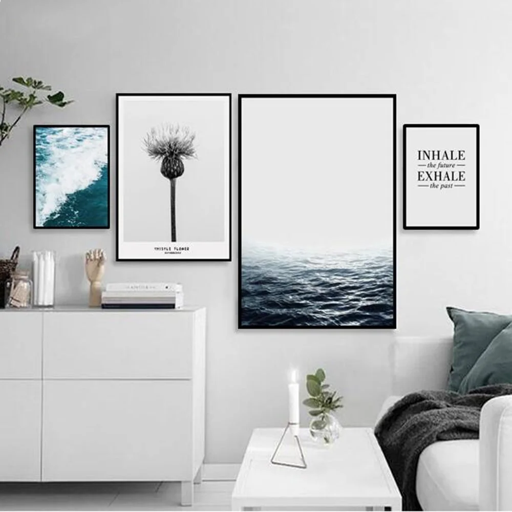 Modern Canvas Painting Art Creative Dandelion Letters Nordic Posters Beautiful Wave Flowers Scenery Prints Girls Room Wall Decor | Дом и сад