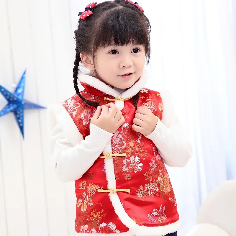 Зима-осень, детские жилеты в китайском стиле для девочек, детская теплая куртка без рукавов, верхняя одежда, детское пальто, жилет