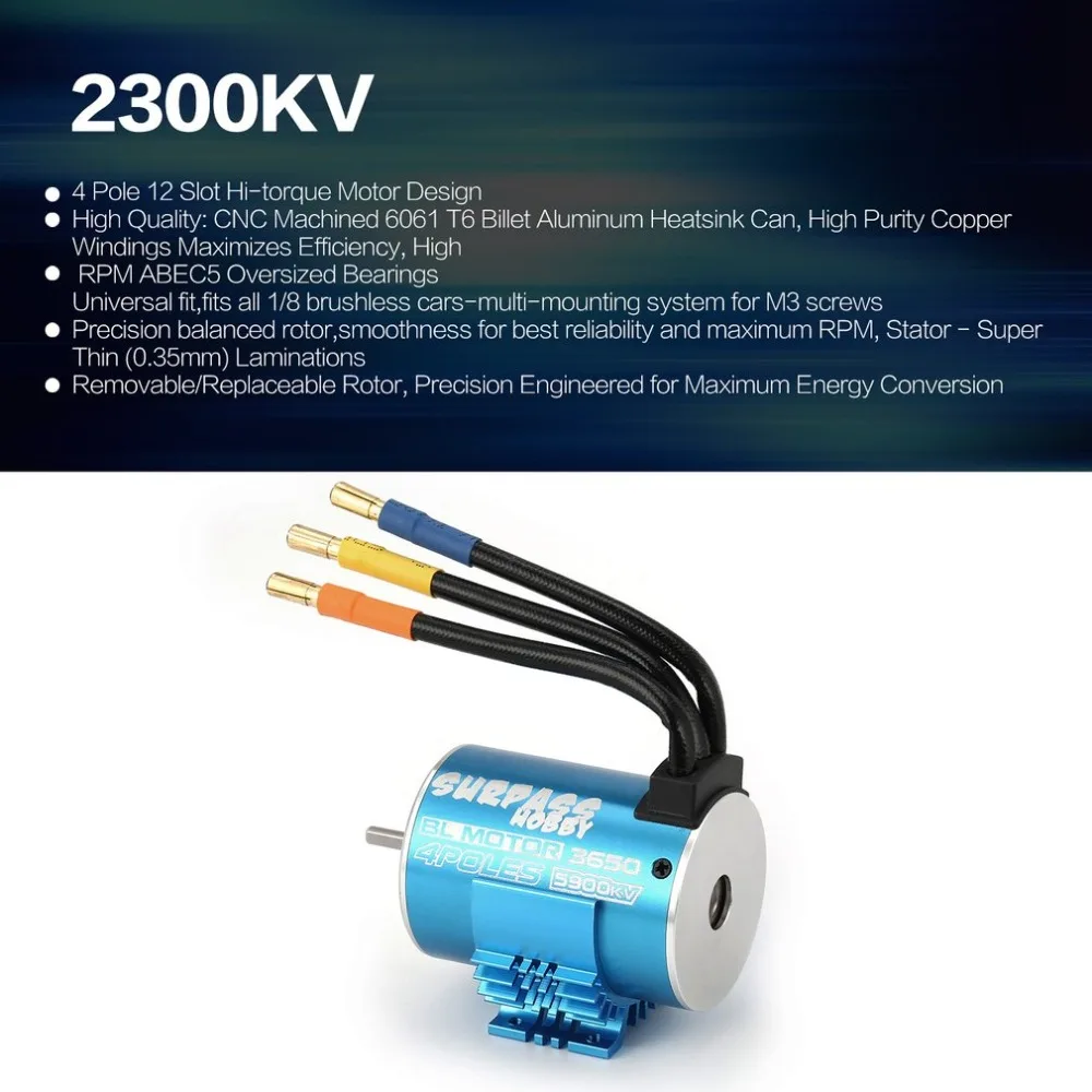 

SURPASSHOBBY 3650 2300KV 3.5Y 3.175mm Brushless Motor with Heat Sink for 1/8 RC Remote Control Car Parts Spare Parts fz