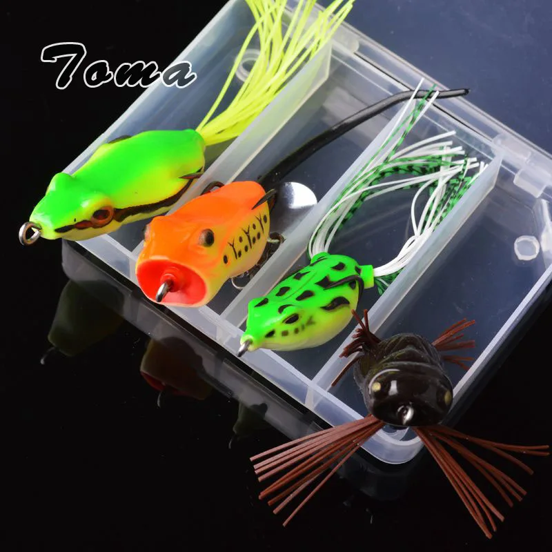 

TOMA 4pcs Frog Fishing Lures Kit Noise sequins 5g-11g Snakehead Lure Soft Bait Topwater Frog Lure with Box Fishing Tackle