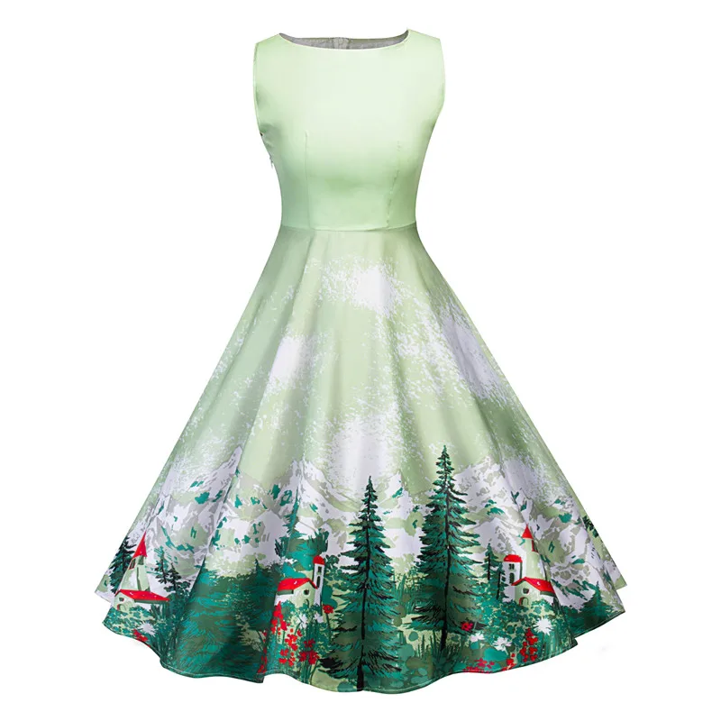 

New Arrive Fashion women new summer party tank dress printing sleeveless O collar evening Slim Big swing mini dress