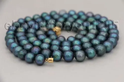 

A 32" Genuine Natural 10mm Peacock Round pearl Necklace 18kgp #f1910!