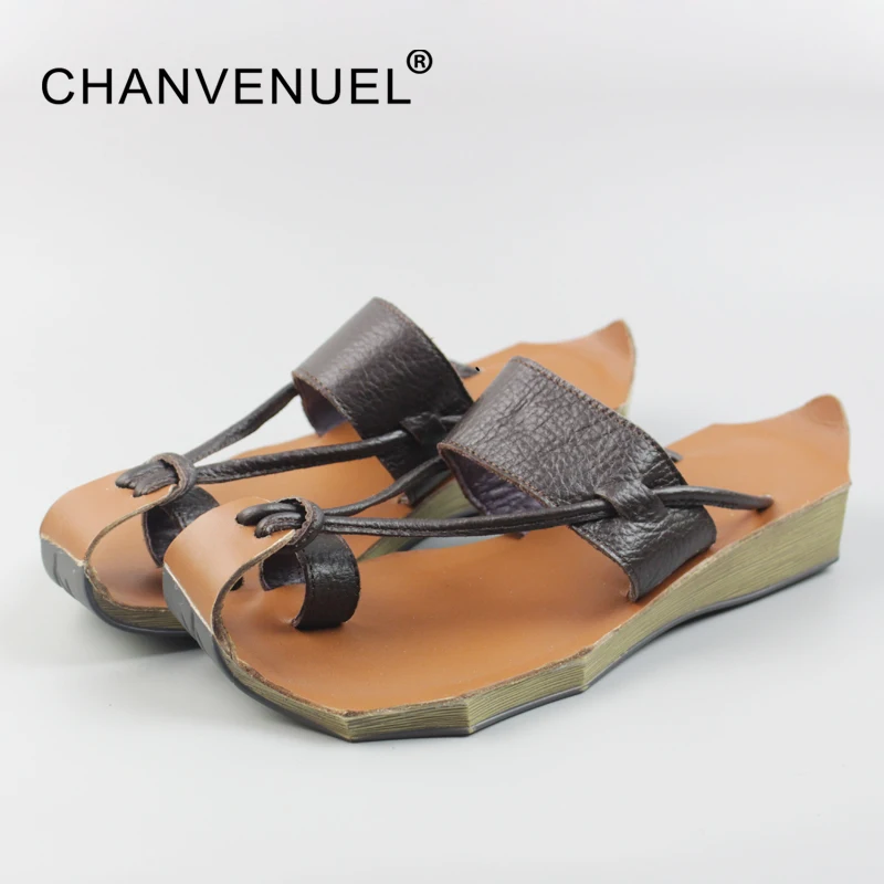 Summer Genuine Leather Womens Sandals Closed Toe Flip -3133