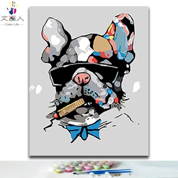 

Coloring painting by numbers cool cigar Bulldog colorful animals pictures paints by numbers with kits canvas as childrens' gifts