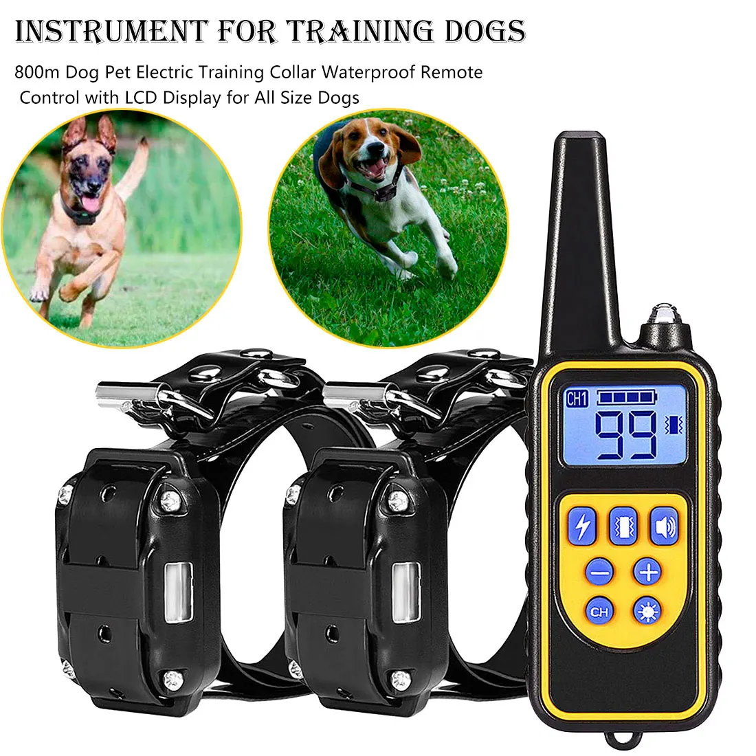 800m Pet Remote Control Electric Dog Training Collar Pet Waterproof Rechargeable with LCD