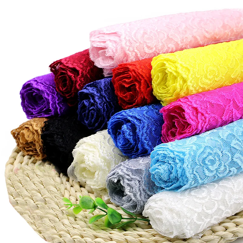 

2Meters/Lot 18cm Soft Elastic Flower Embroidered Lace Trim DIY Apparel Sewing & Fabric Blue Purple Pink White Lace Trimming