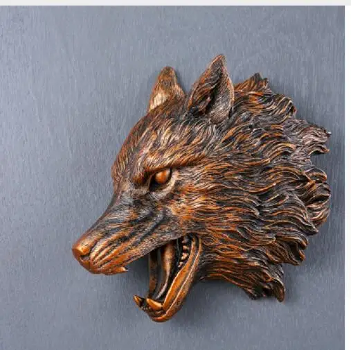  A Creative Wolf Head Wall Decoration Statue Simulation of animals Resin Crafts Living room bedroom  - 32846572419
