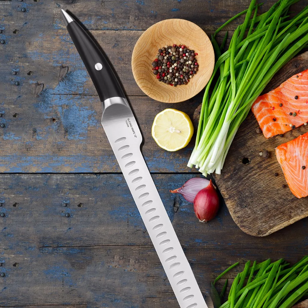 Slicing Knife Kitchen Cooking German Stainless Steel TUO Cutlery B&W Series 12 Inch Chef Carving Bread Ham Sharp Blade Slicing Knife Kitchen Cooking German Stainless Steel TUO Cutlery B&W Series 12 Inch Chef Carving Bread Ham Sharp Blade