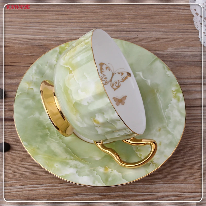 1 Set Creative Hand-drawn Ceramic Coffee Cup With Saucer European Style Coffee Cup Marble Pattern Ceramic Milk Cup 6ZDZ486