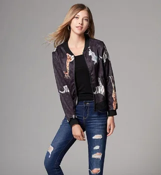 

2018 Autumn New Pattern Minimalism Personality Printing Pattern Long sleeves Leisure Time Zipper Loose Coat