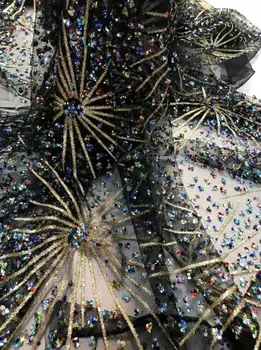 

New design glued glitter sequins lace fabric African French net tulle Lace Fabric sat-7234 for wedding dress