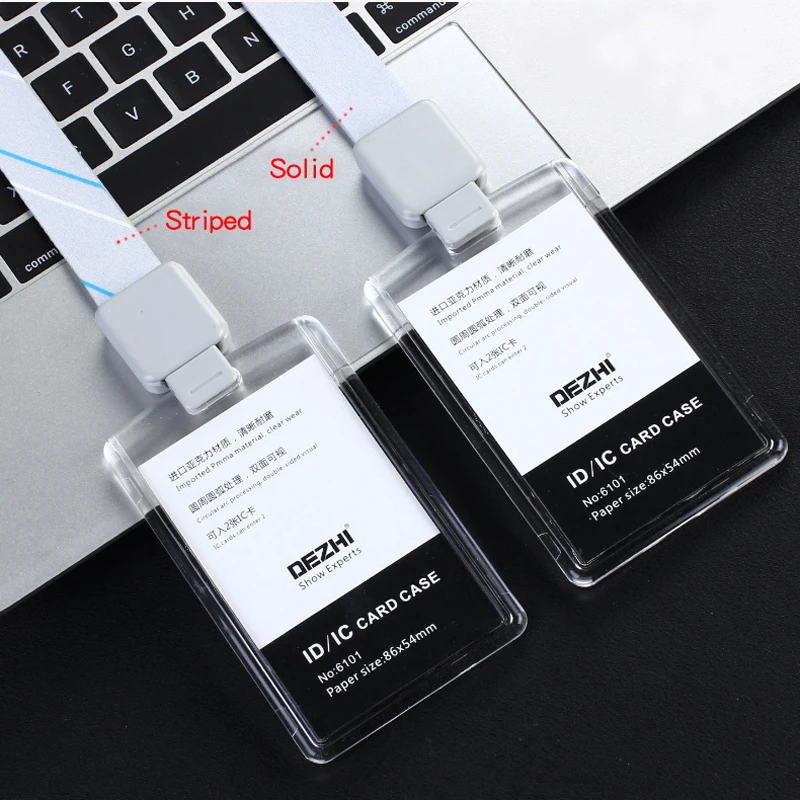 DEZHI Brand New Retractable Custom Lanyard with Full Transparent Business ID IC Card Holder,Vertical Horizontal Available