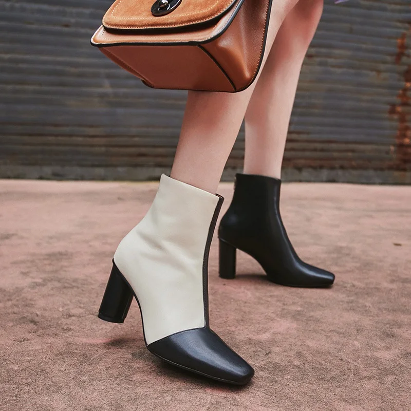 Zvq Véritable Super Couleurs De Qualité Bout Étrange Bottines Mélangées Carré Style Récent Red Mode Apricot Plus En wine Supérieure 2018 D'hiver Cuir Haute Hiver Le hrBsCxdtQ