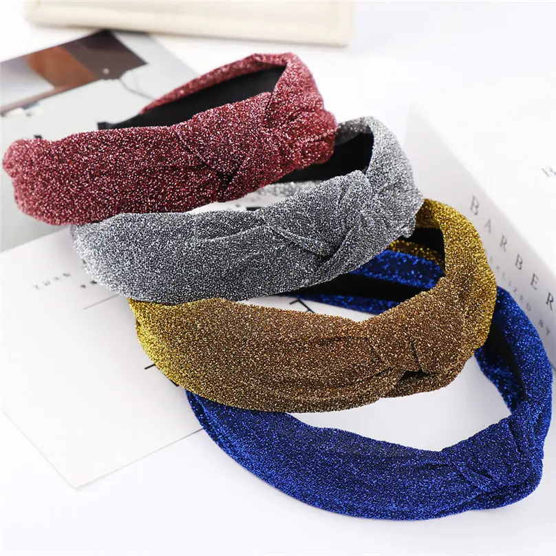 

2019 Fashion Bow Knot Women Bright Silk Head Hoop Simple Sweet Girls Hair Headbands Hair Accessories Headwear Hairband #3A23
