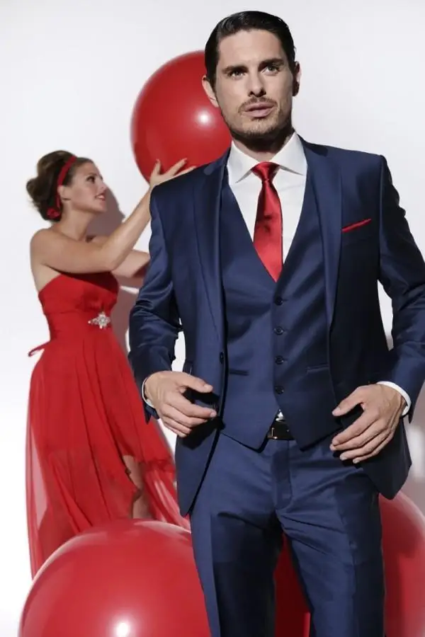 navy blue suit red dress