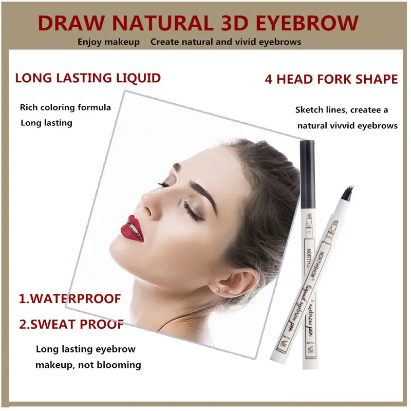 4 Head Fine Sketch Eyebrow Pen Makeup Tools Waterproof Microblading Eyebrow Tattoo Pen Fork Tip Eyebrow Pencils Tint Enhancer