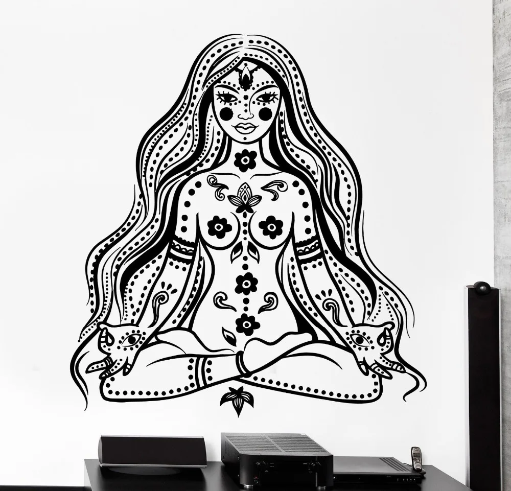 

Art Buddha Chakra Meditation Girl Wall Sticker Vinyl Home Room Decorative Mantra Wall Mural Removable Art Wallpaper Y-807