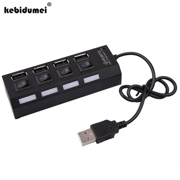 

kebidumei 2018 Four Port usb hub USB 2.0 strip usb hub splitter with separate On/Off Switch LED Light for PC