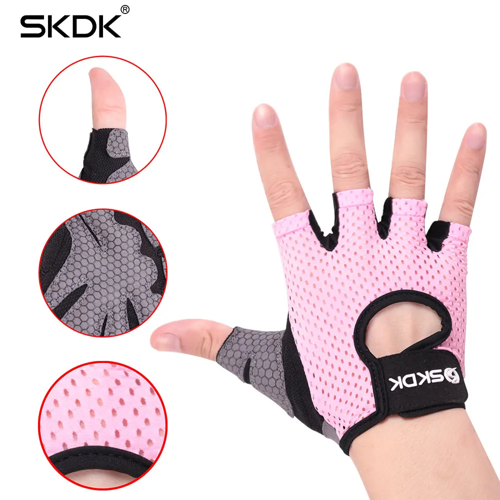 SKDK Half finger Elastic Fitness Gym Gloves Silicone Anti-slip Breathable BodyBuilding Workout Crossfit Gloves Guantes Gimnasio